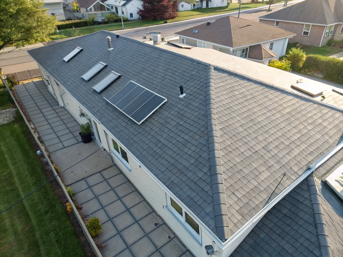 Aerial drone survey of residential roof and property
